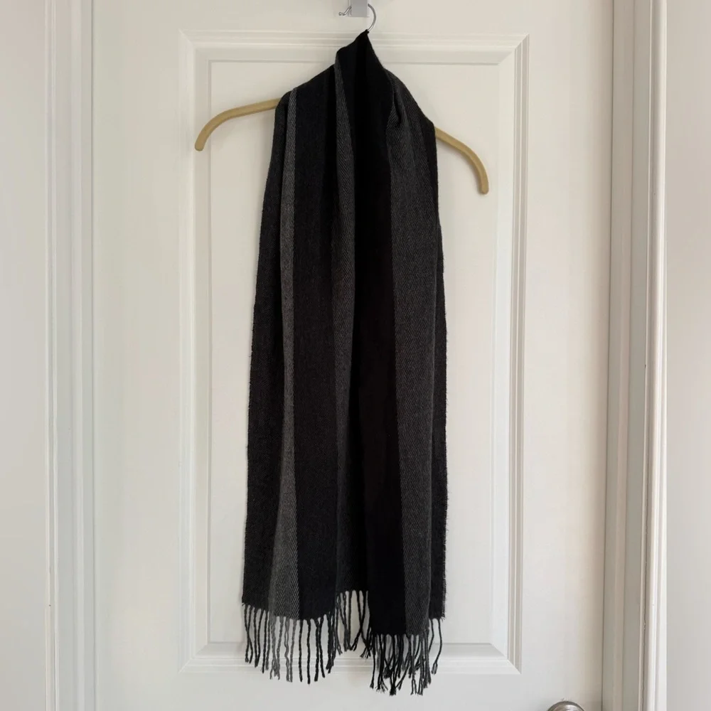 Black & Brown Striped Fringe Scarf Work Office Travel Gray Black Unisex One Size